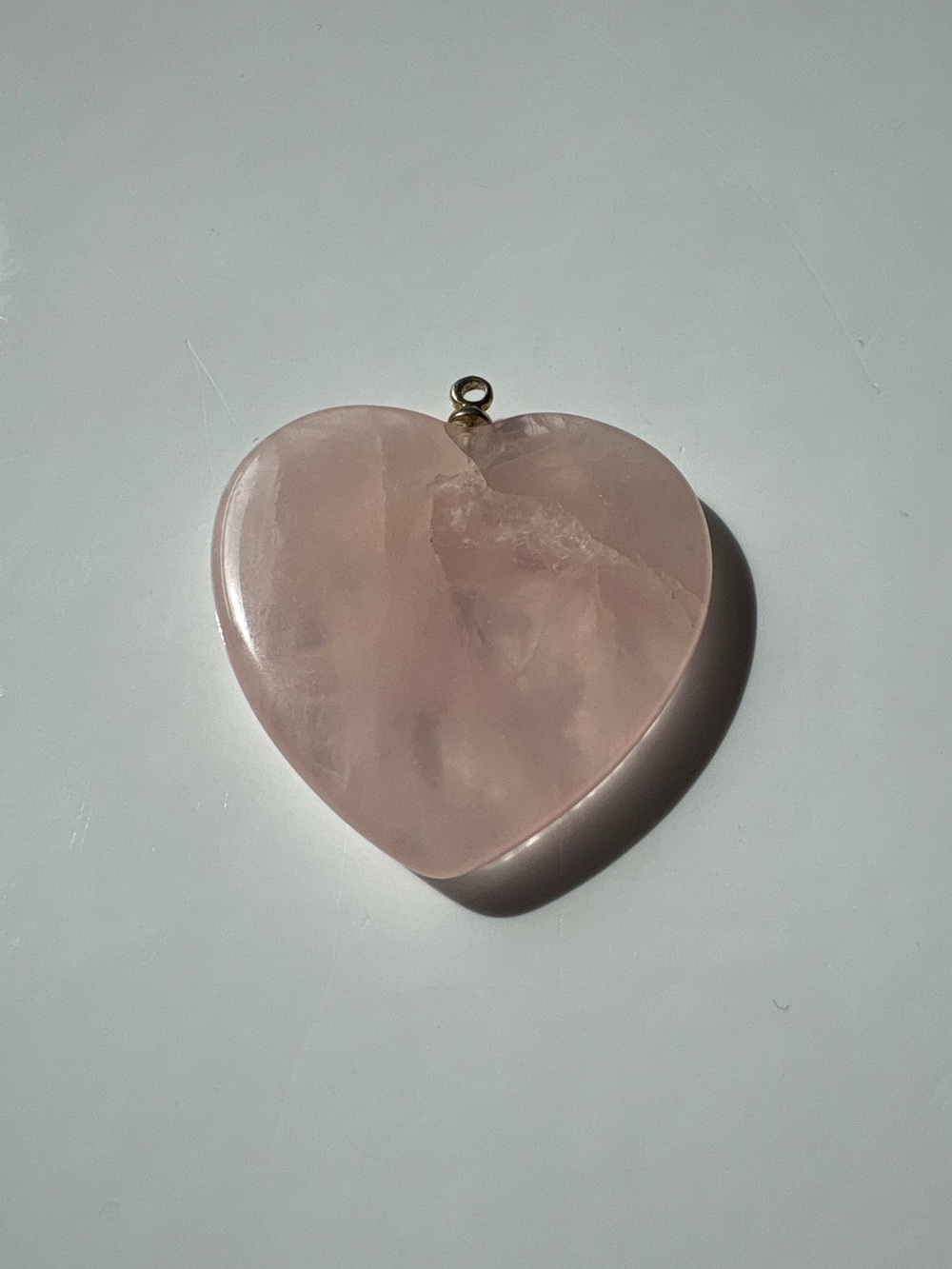 Vintage Polished Pink Rose Quartz Crystal Gemstone Heart Pendant Charm
